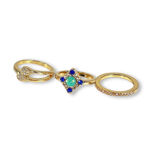 Bebe - Set of Three Gold Toned Stackable Rings Rhinestone Stacking Rings - Picture 3 of 3